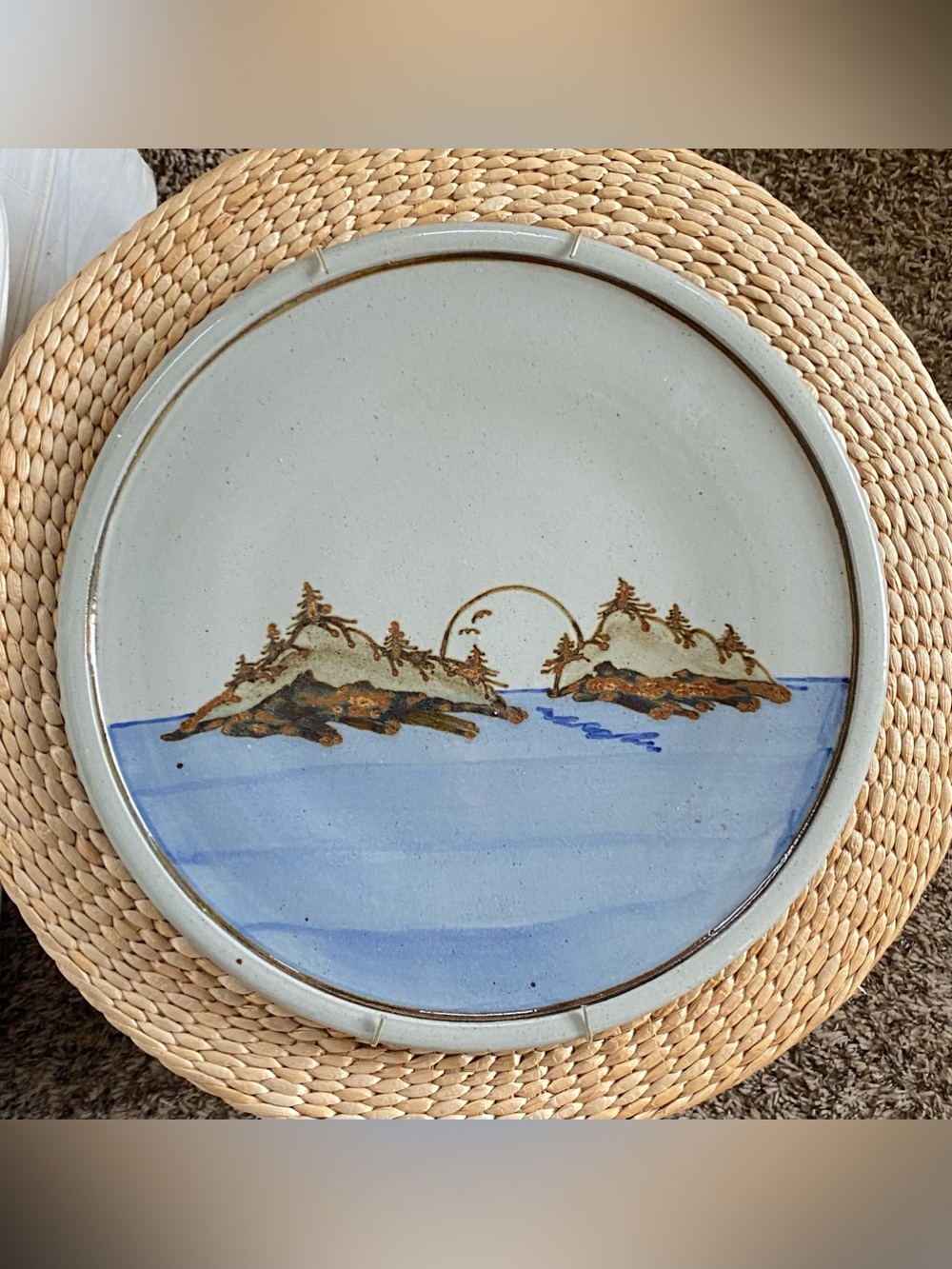15” VTG Bill Aitken Studio Pottery Charger Platter Wall Colorado Mountain Sun